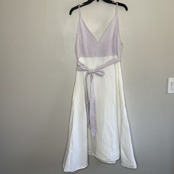 MATTHEW BRUCH Midi Dress Women 3 US 6 Colorblock Linen Blend Sleeveless USA - Picture 2 of 12